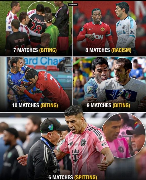 Hồ sơ thay thế! Suarez đã bị đình chỉ trong 68 trận đấu trong sự nghiệp của mình, hơn 54 trận đấu do bệnh tật và chấn thương